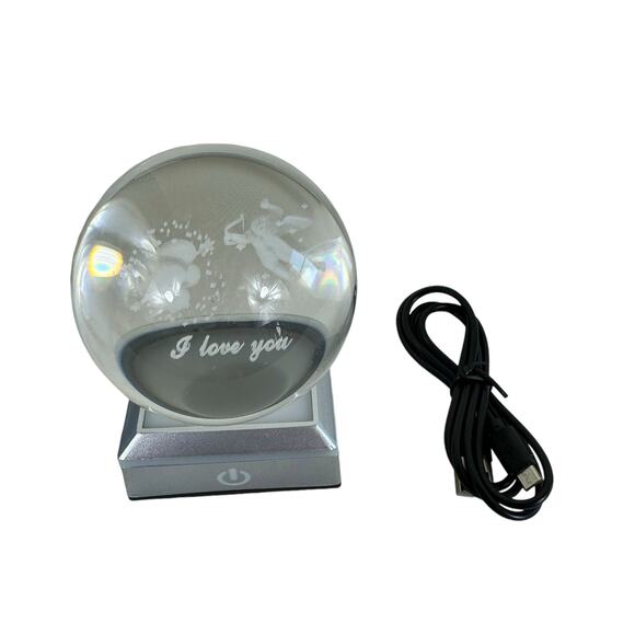 New In Box 3D Cupid I Love You K9 Crystal Ball Globe Night Light 6 Lighting Mode - Picture 1 of 6